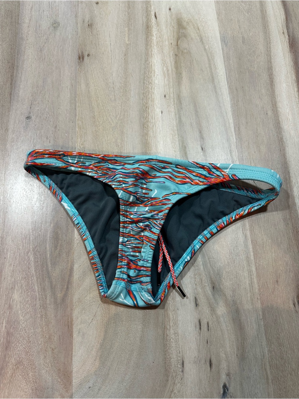 Jolyn Clothing Turquoise Bikini Bottom with Coral & Wave Print